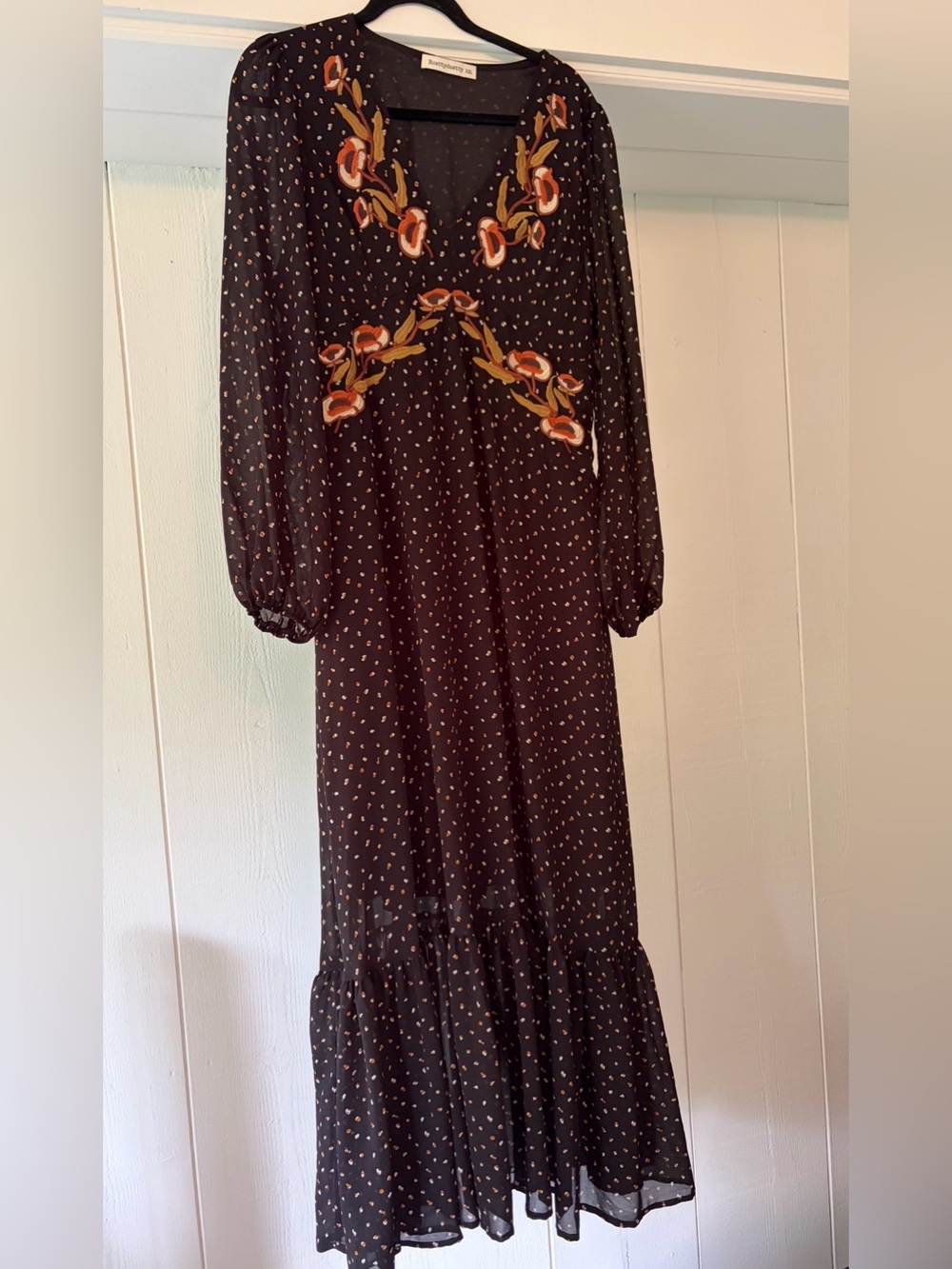 Black Floral-Embroidered Maxi Dress